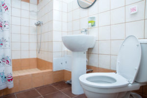 white tile bathroom