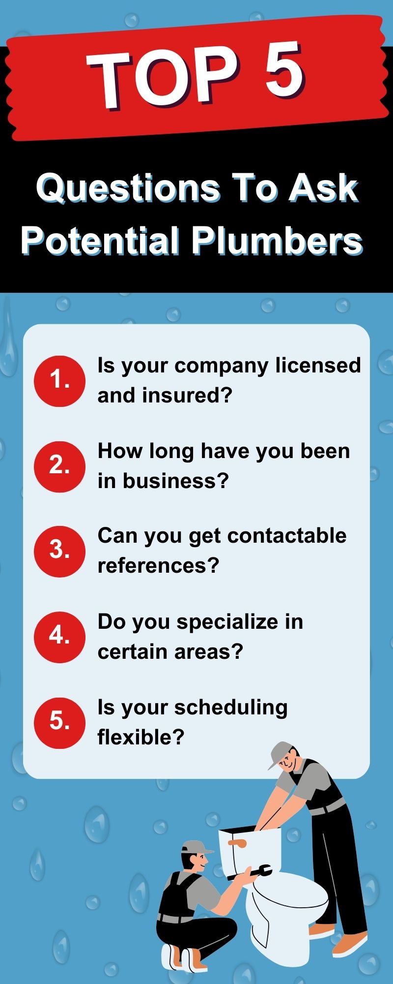original infographic stating top 5 questions to ask your plumber